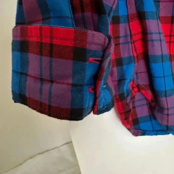 Women’s Talbots plaid button down in red, blue, purple, and black. Size Small P - Picture 9 of 11